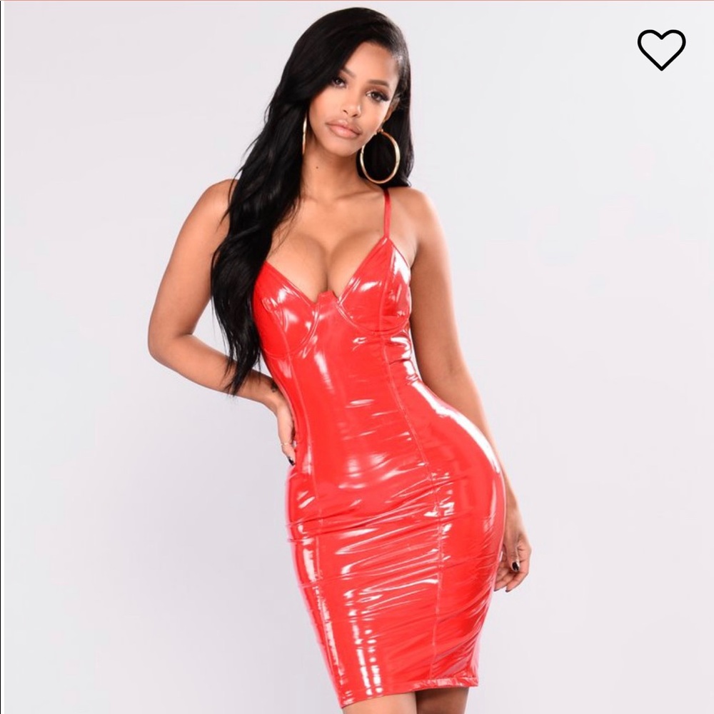 Red Latex Midi Dress
